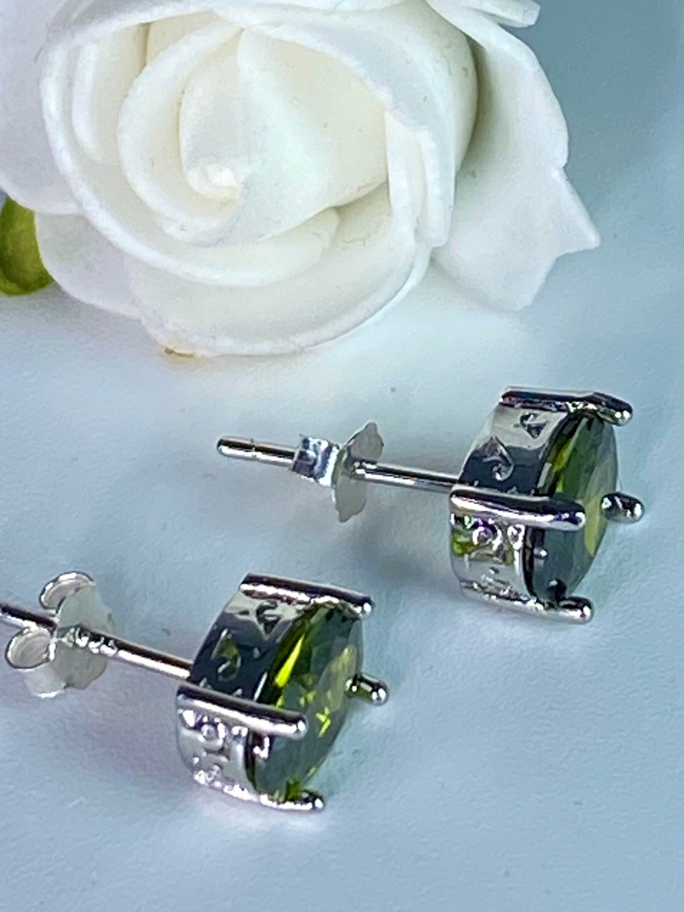 Oval Peridot Sterling Silver Stud Earrings