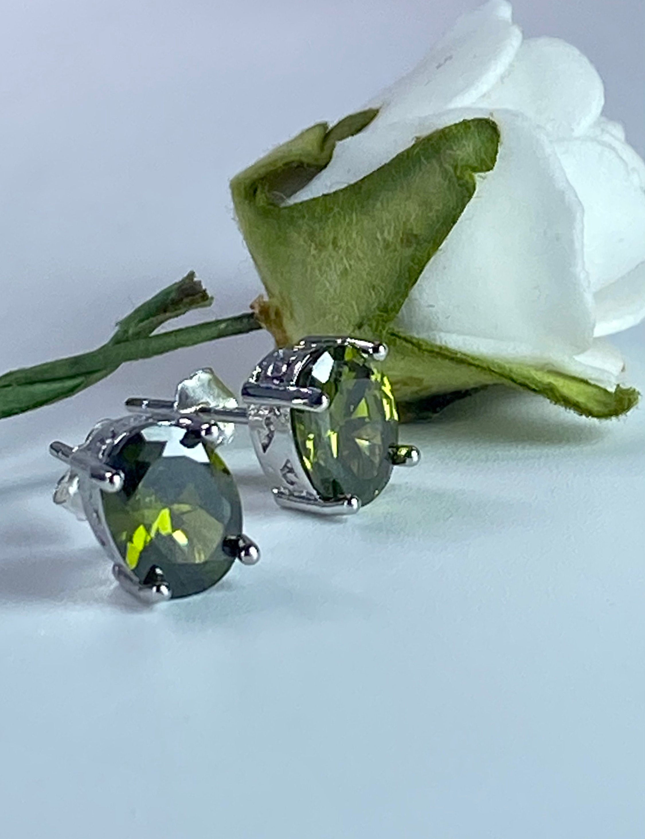 Oval Peridot Sterling Silver Stud Earrings