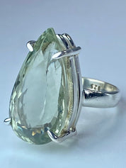 A Large Green Amethyst (Prasiolite ) and Silver Ring