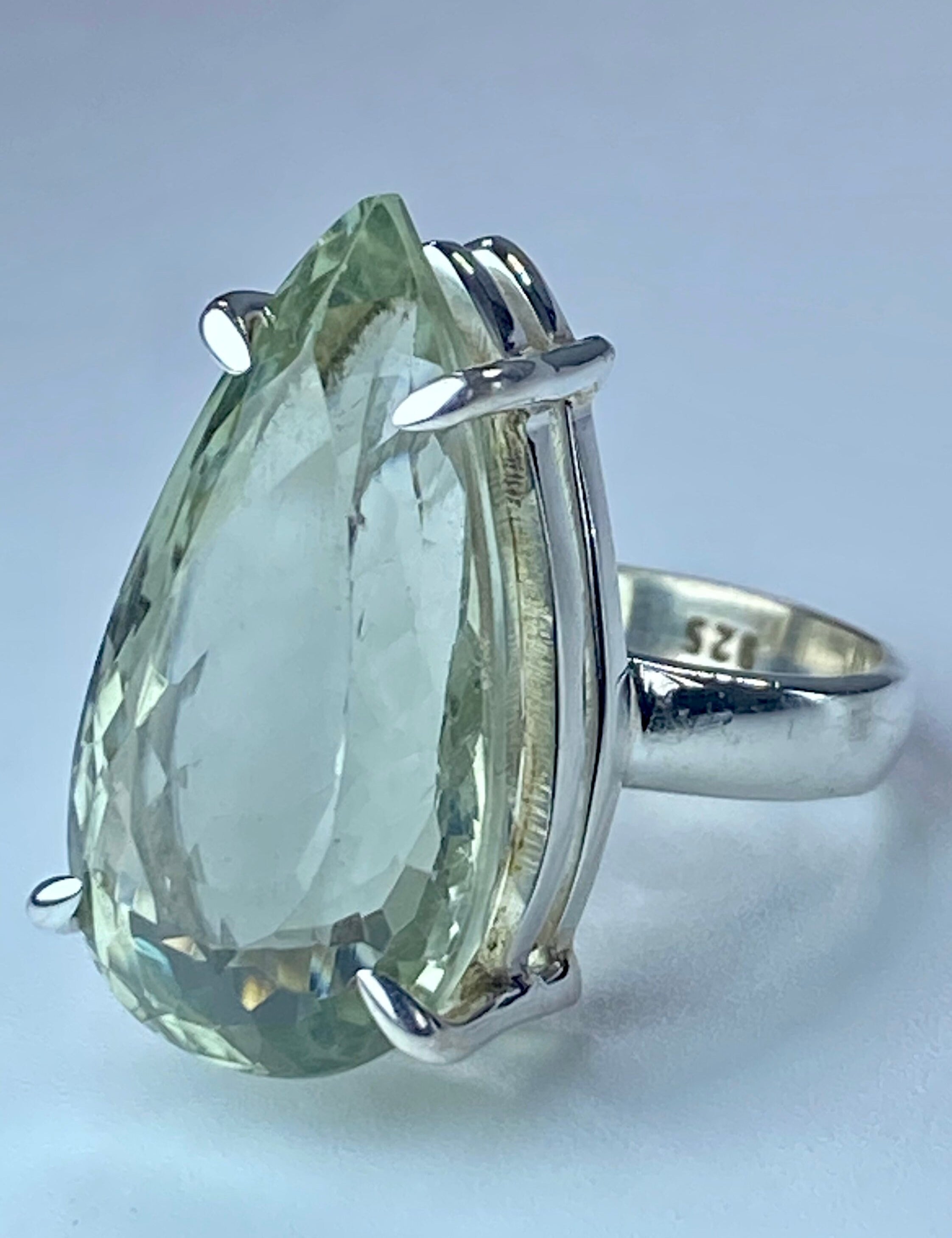 A Large Green Amethyst (Prasiolite ) and Silver Ring