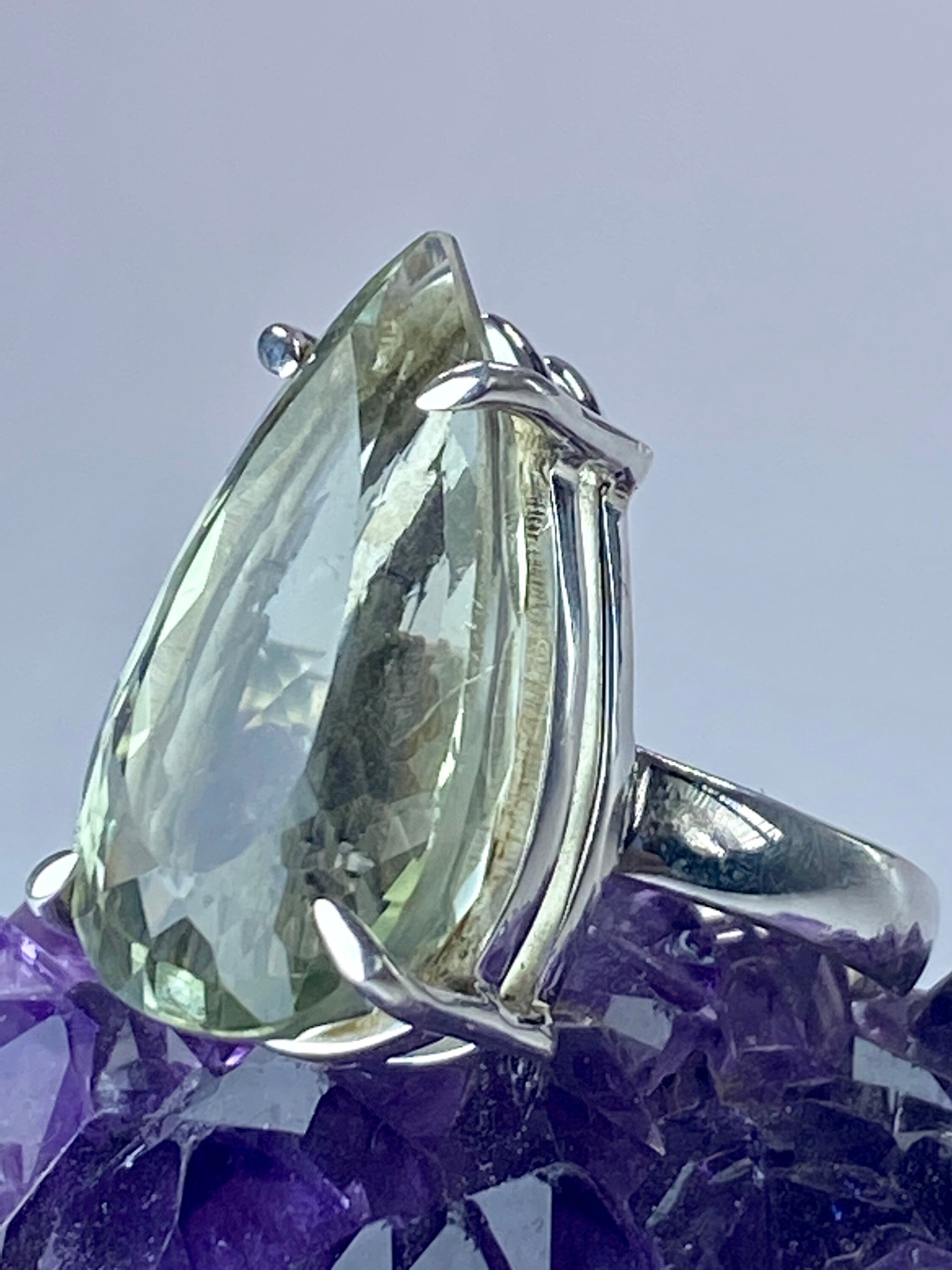 A Large Green Amethyst (Prasiolite ) and Silver Ring