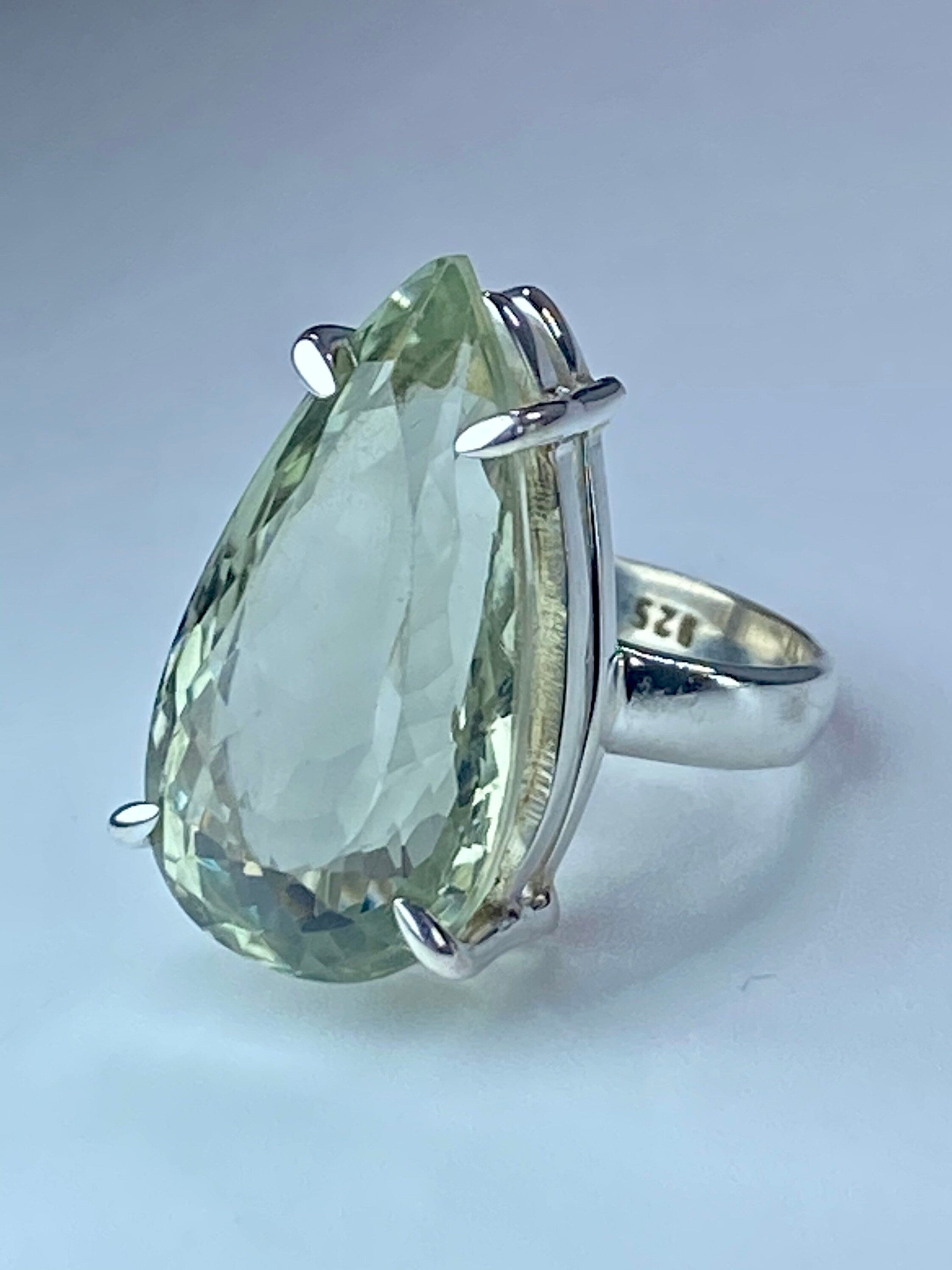 A Large Green Amethyst (Prasiolite ) and Silver Ring