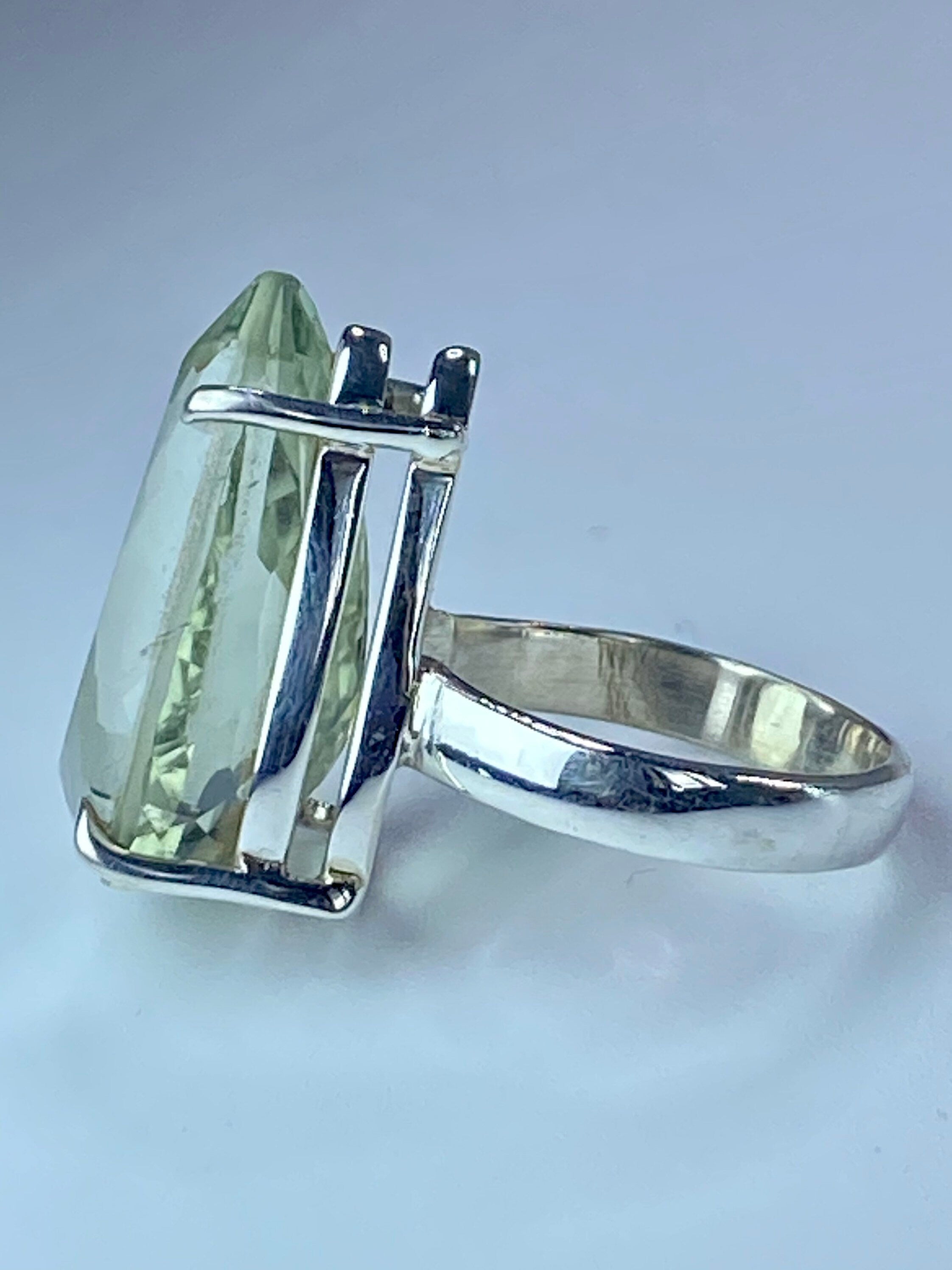 A Large Green Amethyst (Prasiolite ) and Silver Ring