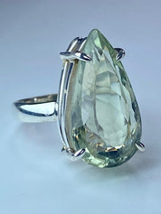 A Large Green Amethyst (Prasiolite ) and Silver Ring