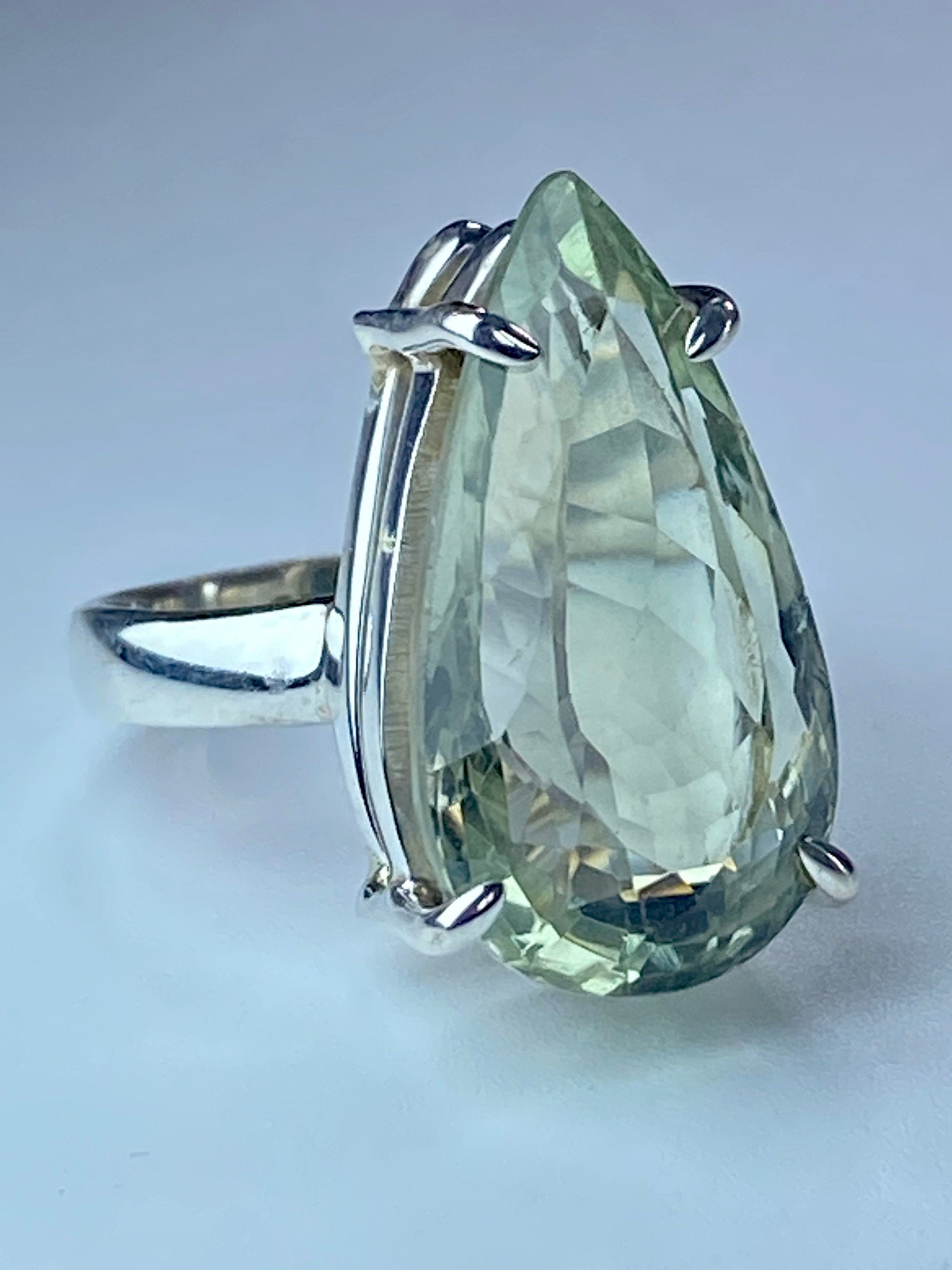 A Large Green Amethyst (Prasiolite ) and Silver Ring
