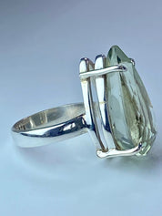 A Large Green Amethyst (Prasiolite ) and Silver Ring