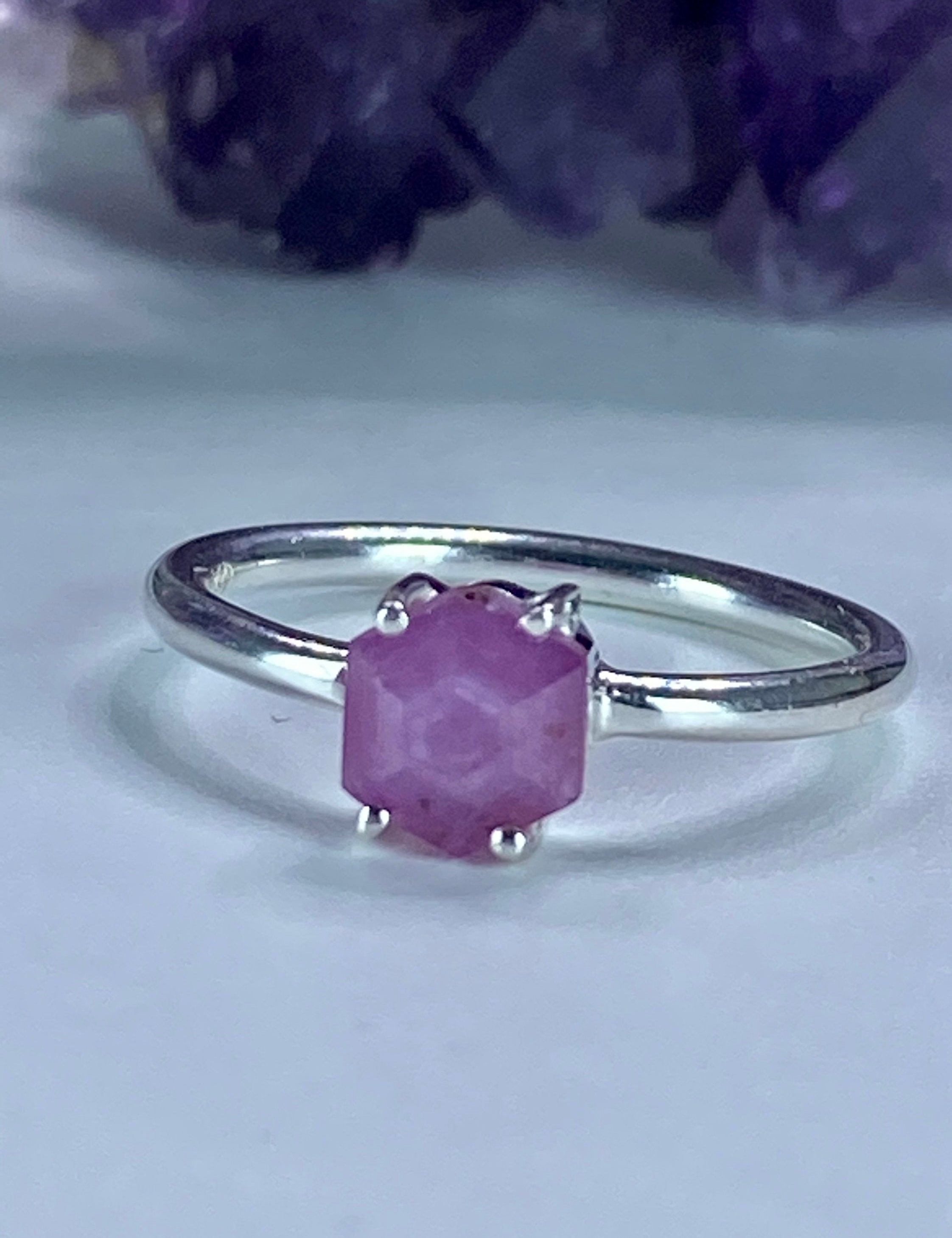 Ruby Stalactites cut silver ring (UV)