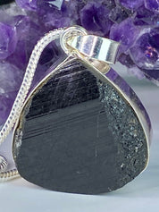 Natural Black Tourmaline and Silver Pendant(F)