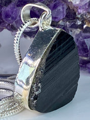 Natural Black Tourmaline and Silver Pendant(F)