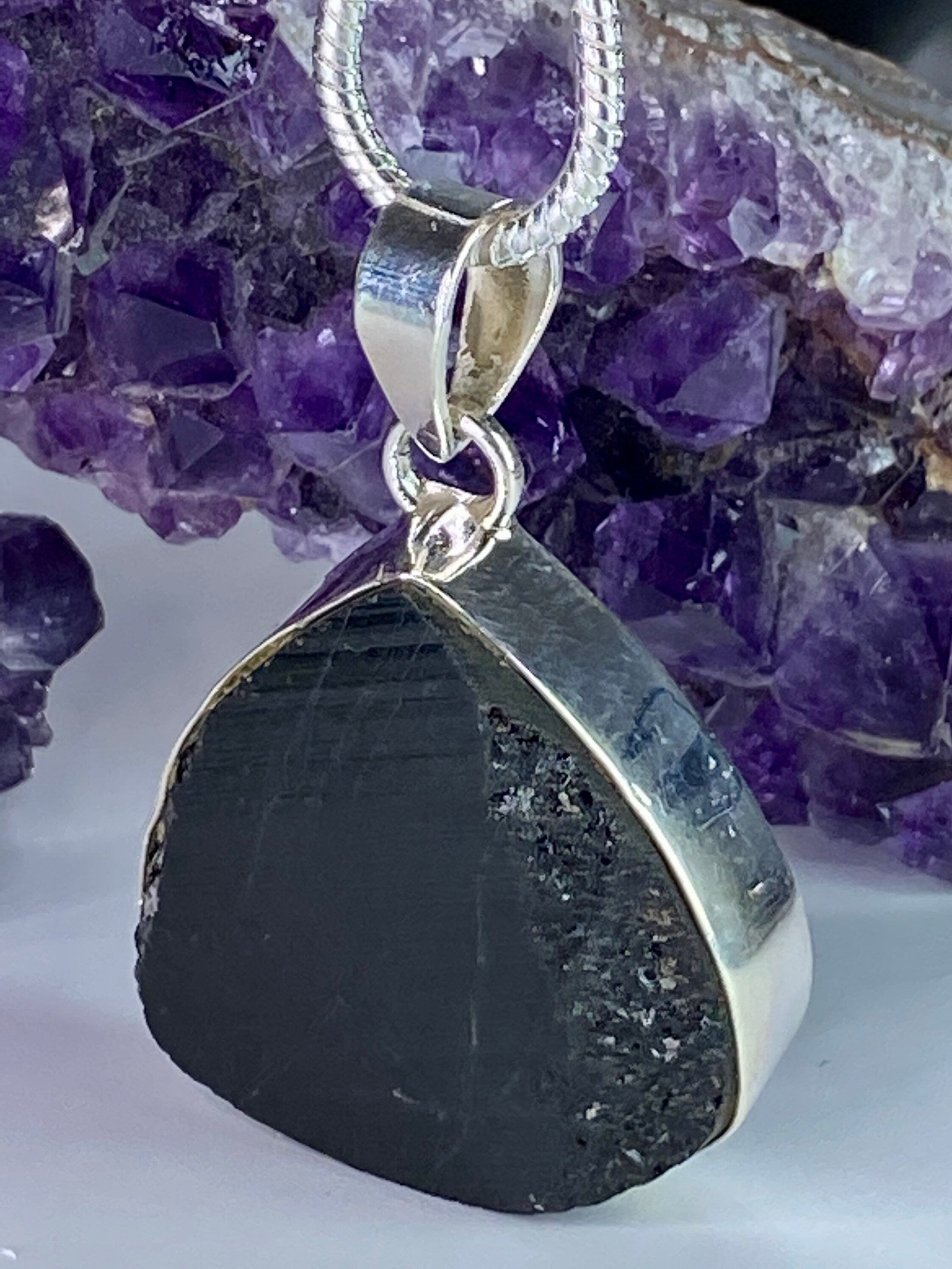 Natural Black Tourmaline and Silver Pendant(F)