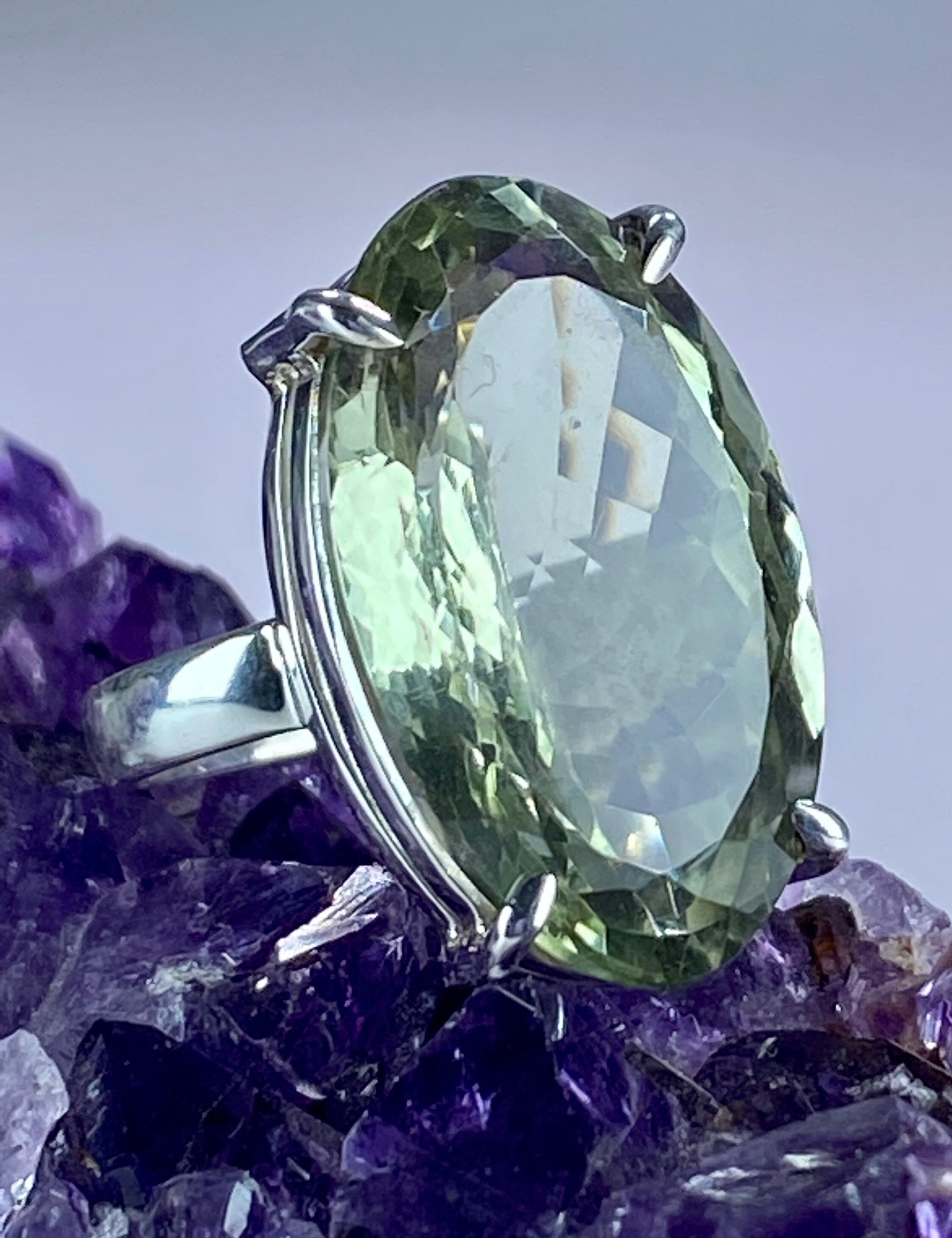 Green Amethyst (Prasiolite) and Silver Ring (M4)