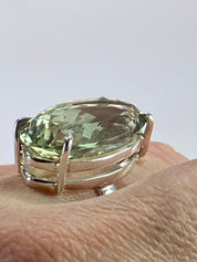A Large Green Amethyst (Prasiolite ) and Silver Ring