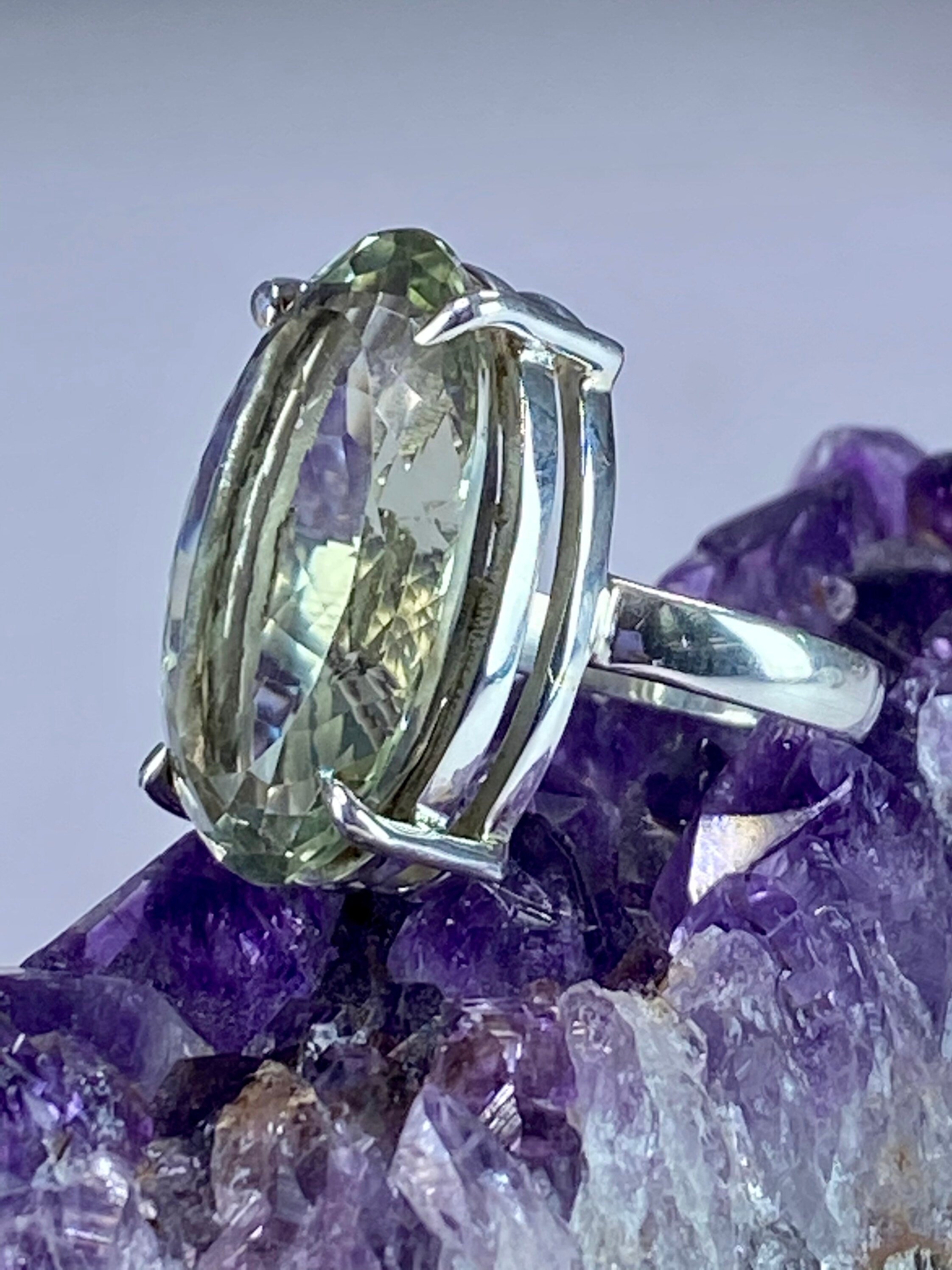 Green Amethyst (Prasiolite) and Silver Ring (M4)