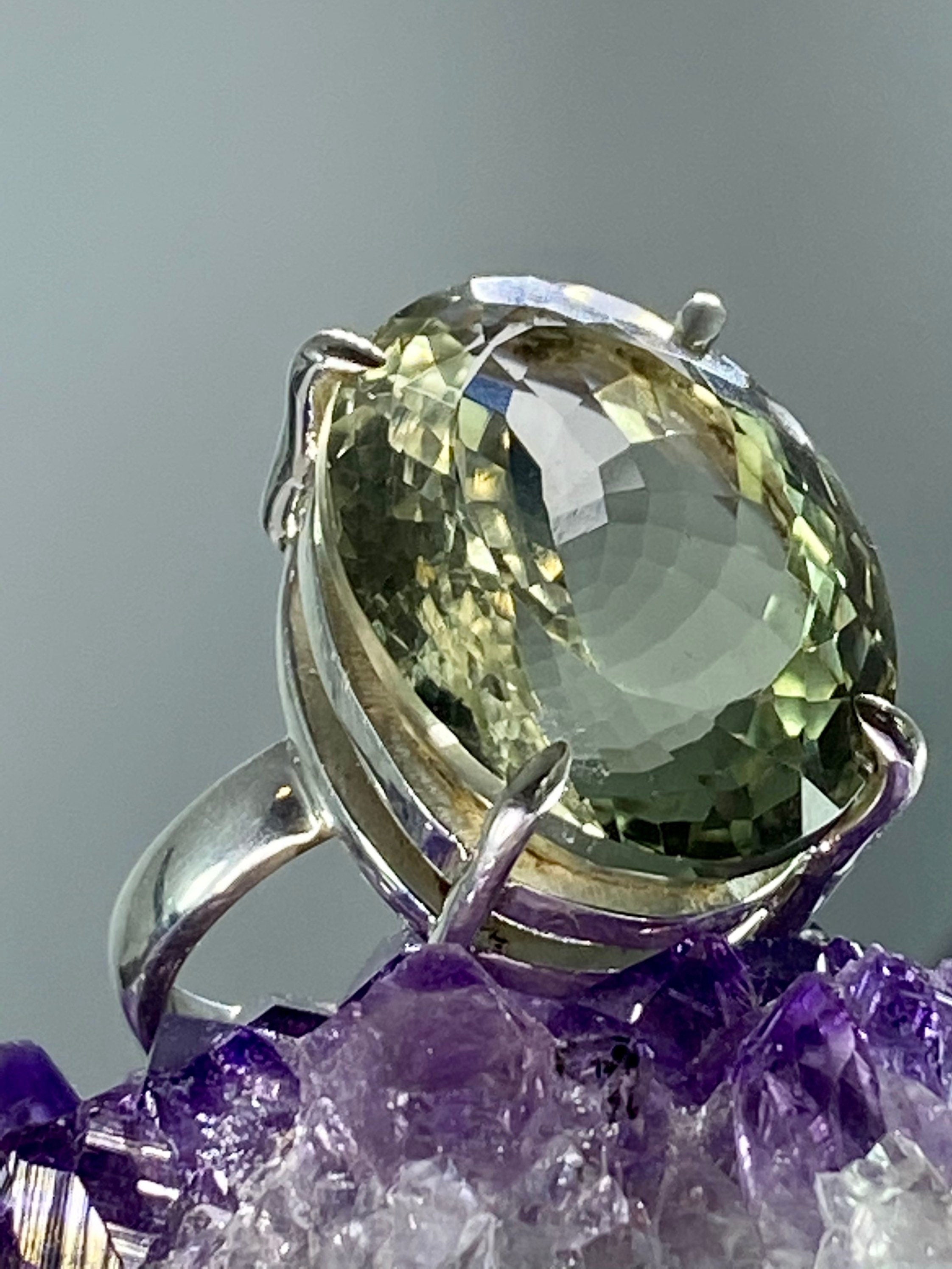 Green Amethyst (Prasiolite) and Silver Ring