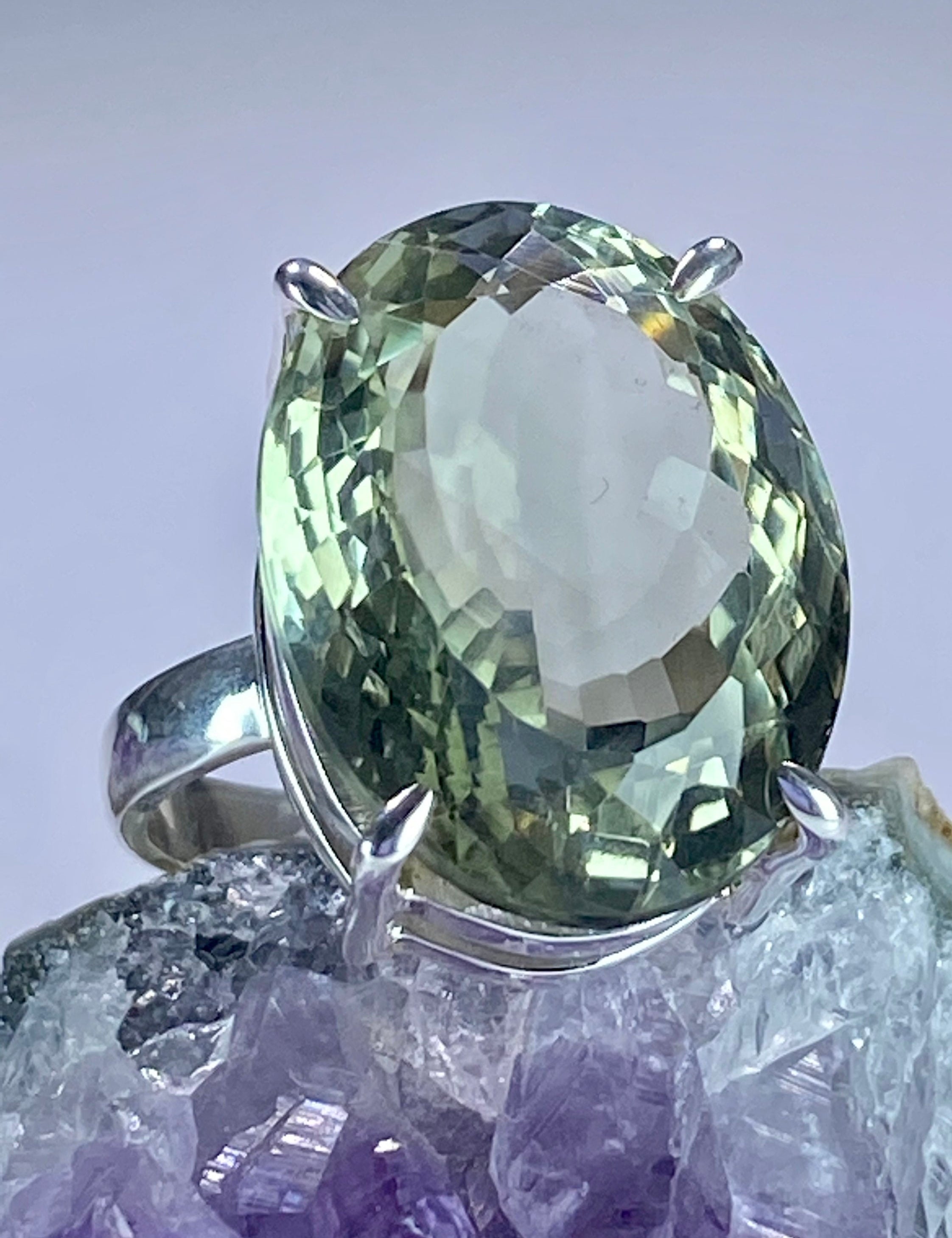 Green Amethyst (Prasiolite) and Silver Ring
