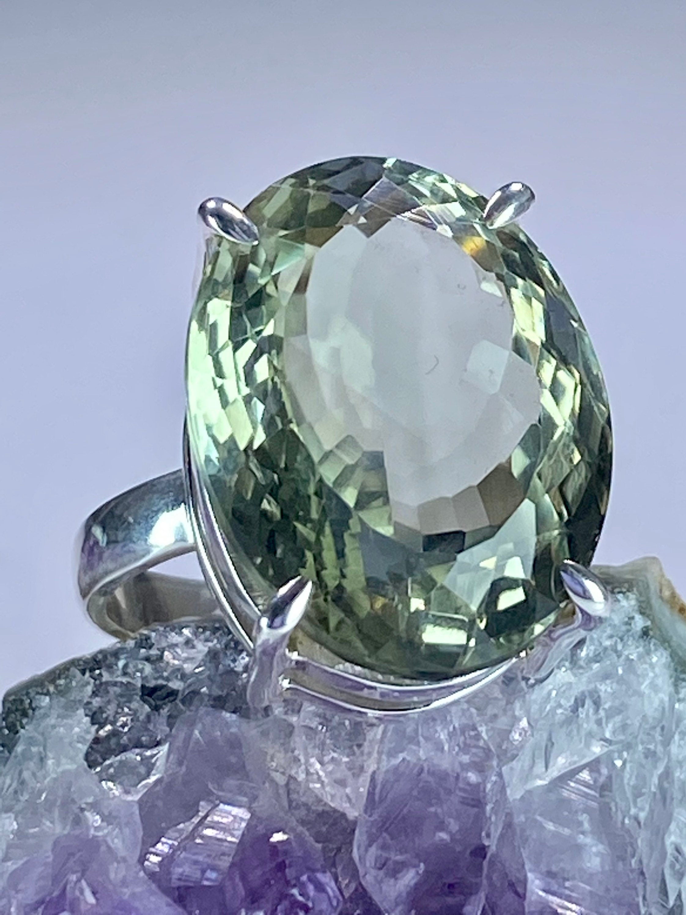 Green Amethyst (Prasiolite) and Silver Ring