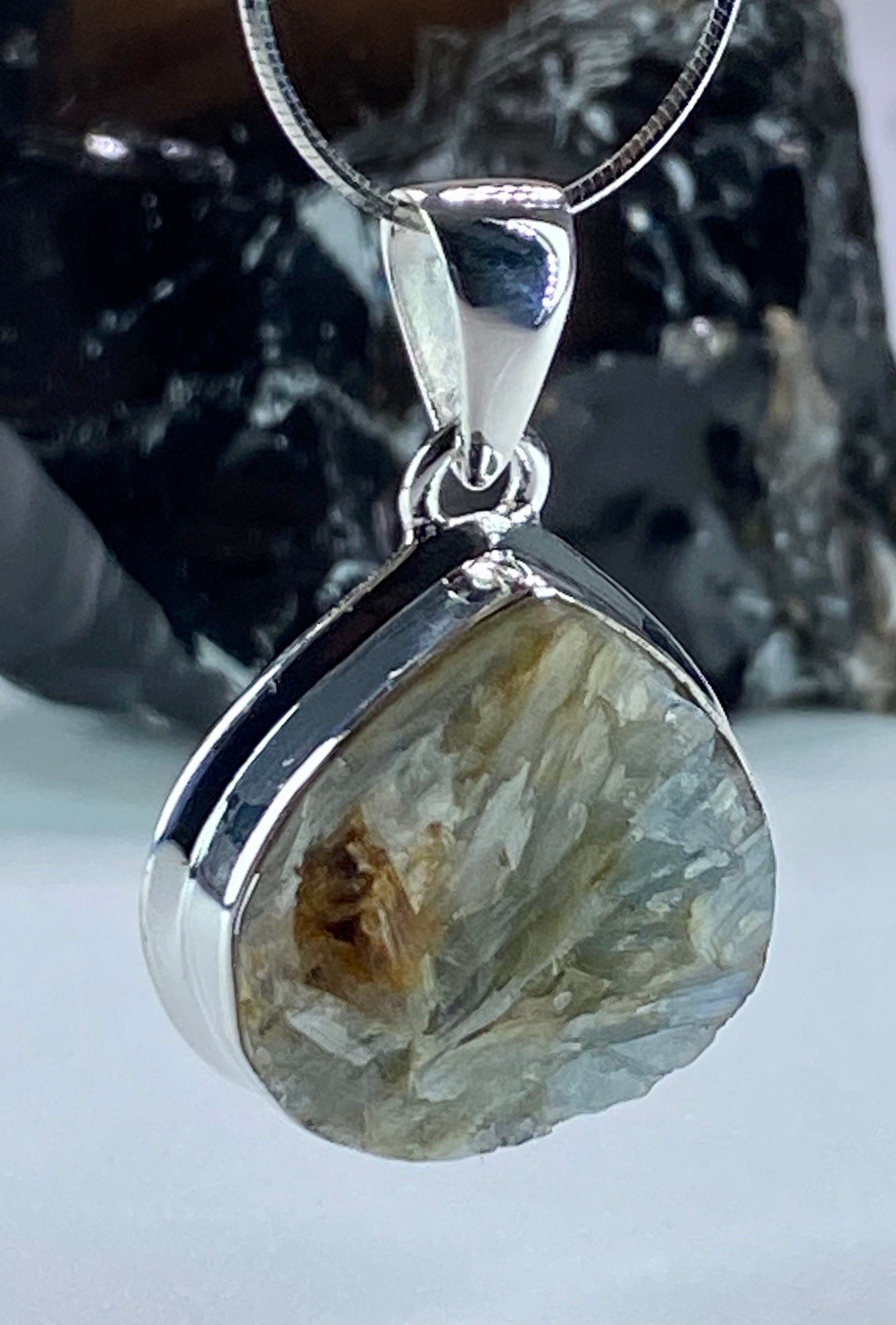 Natural Paraiba Blue Kyanite and Silver Pendant (UV)