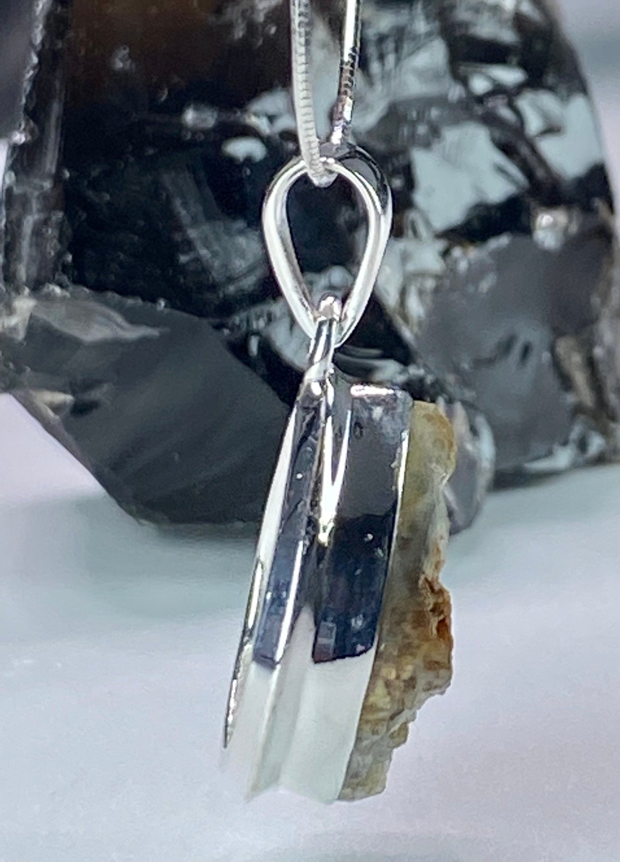 Natural Paraiba Blue Kyanite and Silver Pendant (UV)