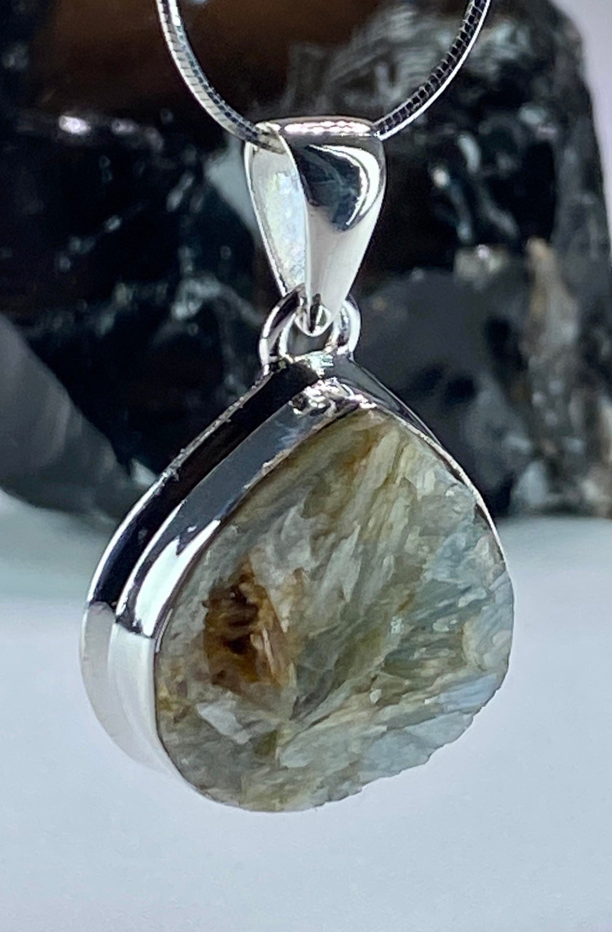 Natural Paraiba Blue Kyanite and Silver Pendant (UV)