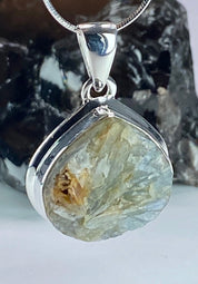 Natural Paraiba Blue Kyanite and Silver Pendant (UV)