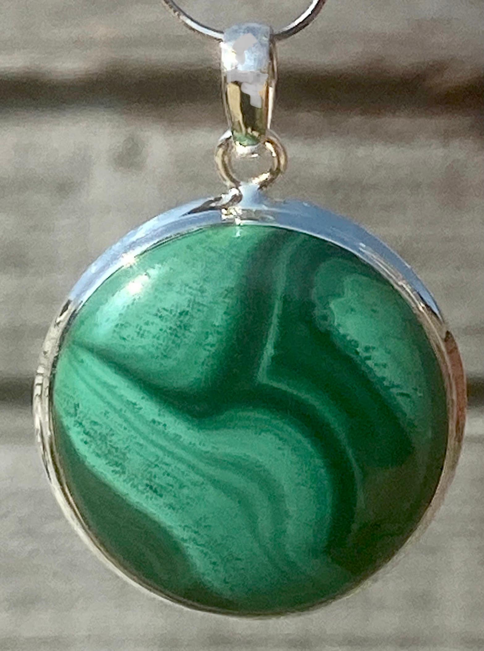 Natural Malachite (A+) and Silver Pendant Including the Chain (SG)