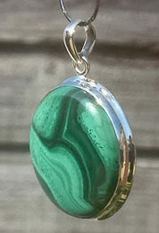 Natural Malachite (A+) and Silver Pendant Including the Chain (SG)