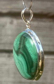 Natural Malachite (A+) and Silver Pendant Including the Chain (SG)