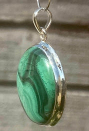 Natural Malachite (A+) and Silver Pendant Including the Chain (SG)