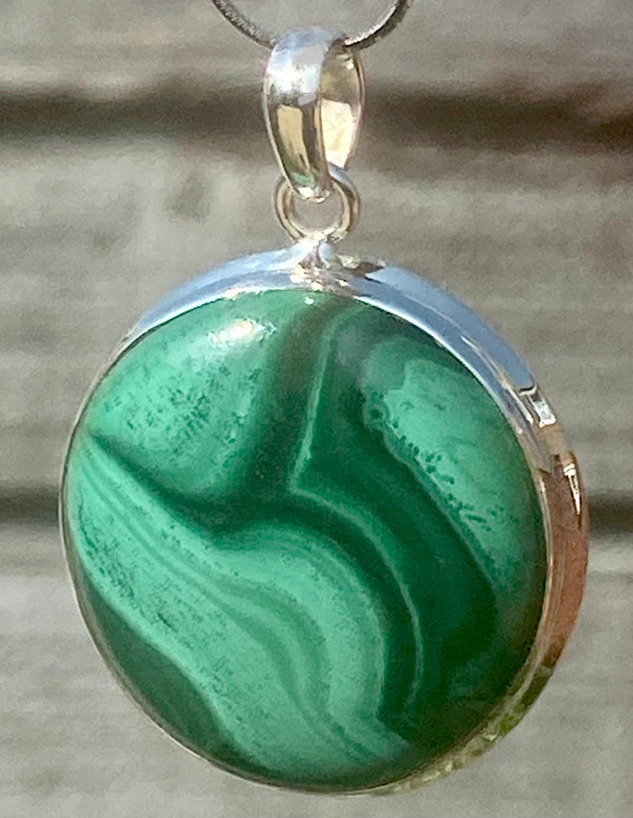 Natural Malachite (A+) and Silver Pendant Including the Chain (SG)