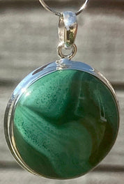 Natural Malachite (A+) and Silver Pendant Including the Chain (SG)