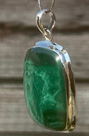 Natural Malachite (A+) and Silver Pendant Including the Chain (SG)