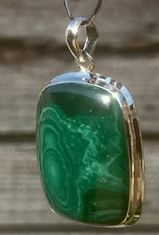 Natural Malachite (A+) and Silver Pendant Including the Chain (SG)