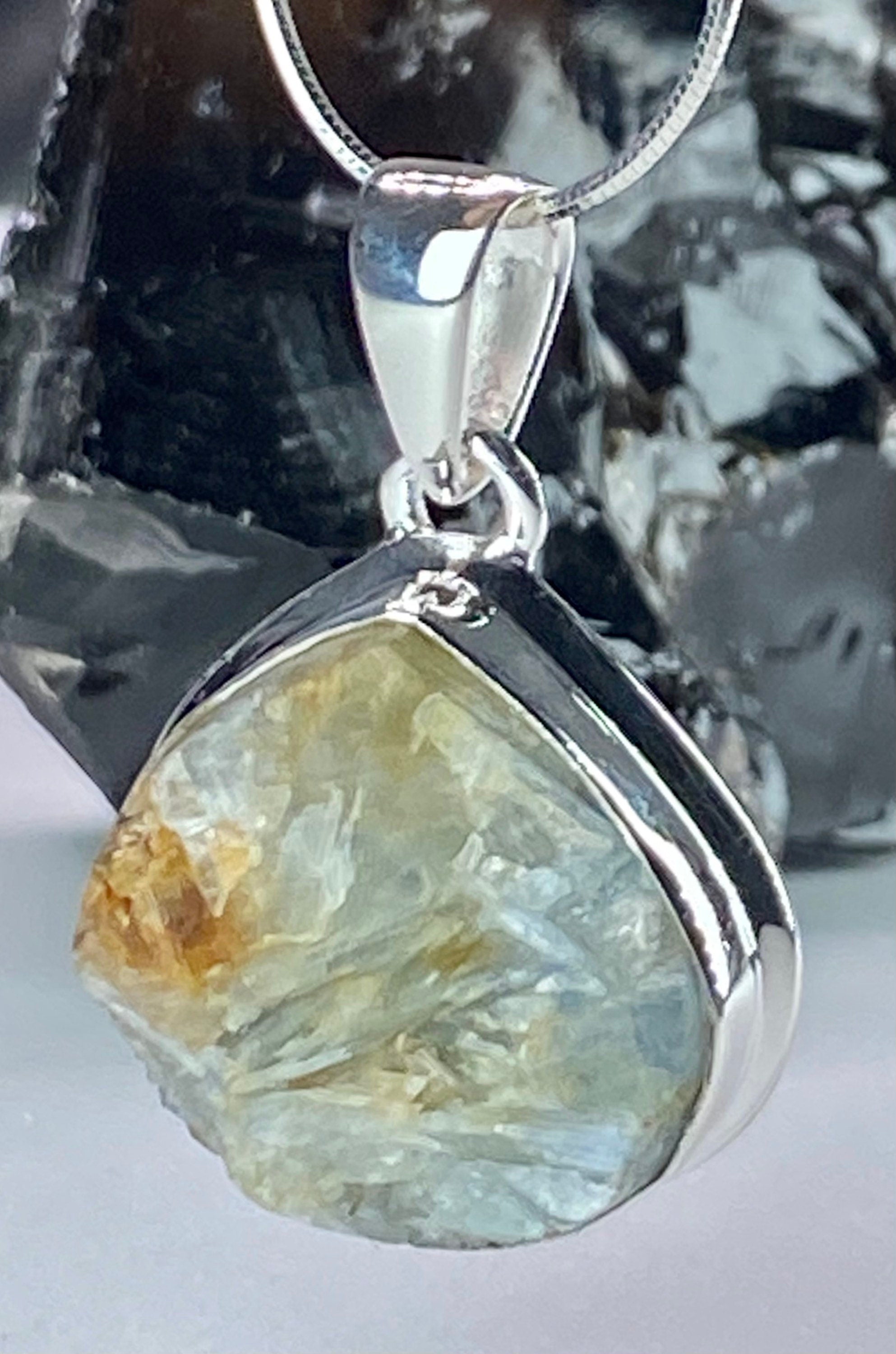 Natural Paraiba Blue Kyanite and Silver Pendant (UV)