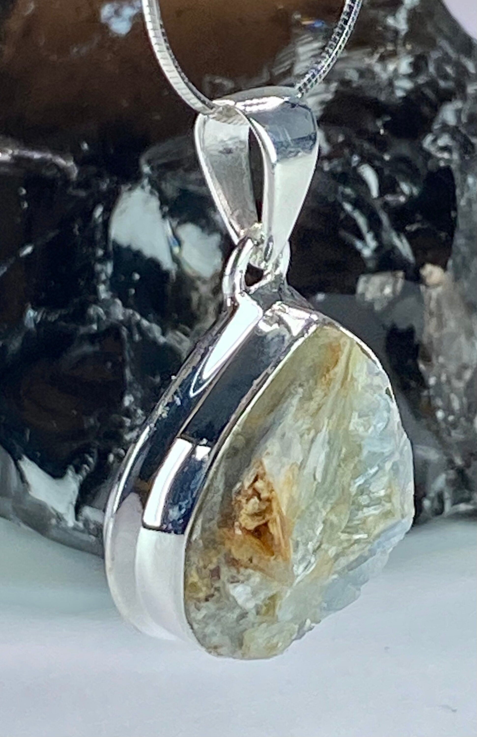 Natural Paraiba Blue Kyanite and Silver Pendant (UV)