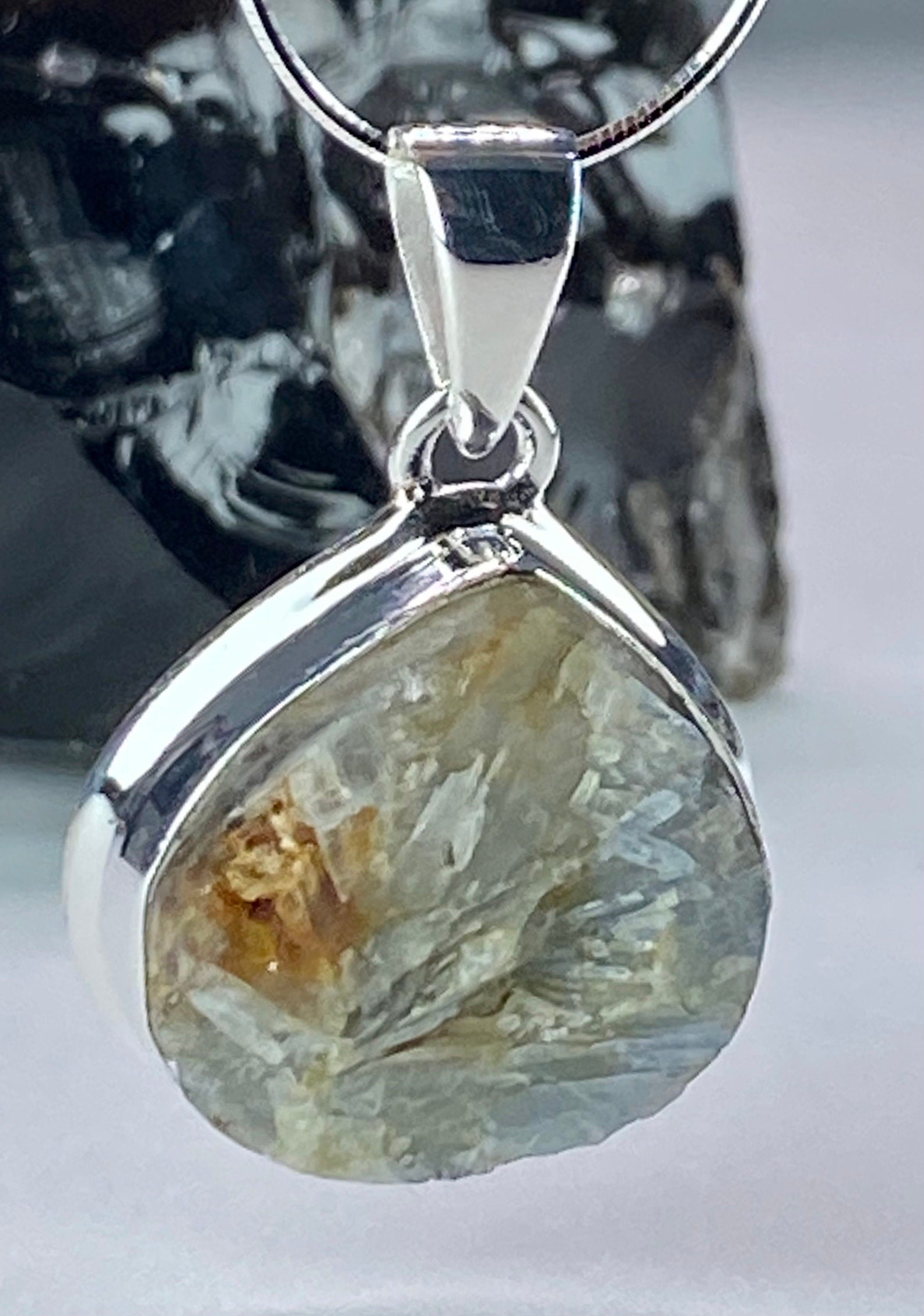 Natural Paraiba Blue Kyanite and Silver Pendant (UV)