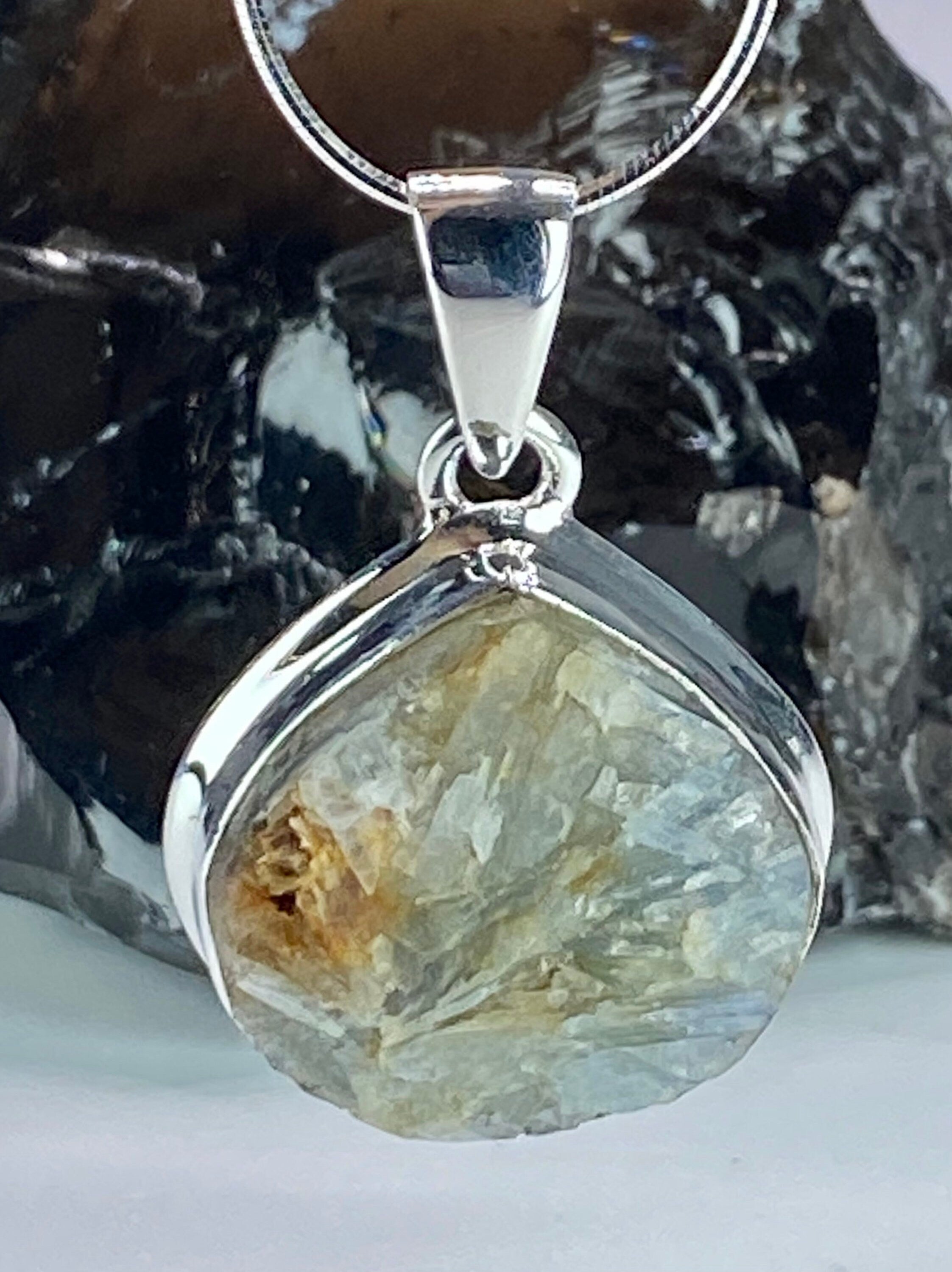 Natural Paraiba Blue Kyanite and Silver Pendant (UV)
