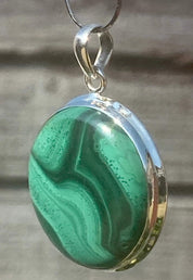 Natural Malachite (A+) and Silver Pendant Including the Chain (SG)