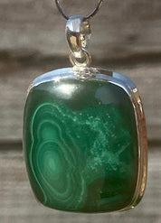 Natural Malachite (A+) and Silver Pendant Including the Chain (SG)