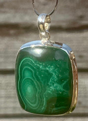 Natural Malachite (A+) and Silver Pendant Including the Chain (SG)