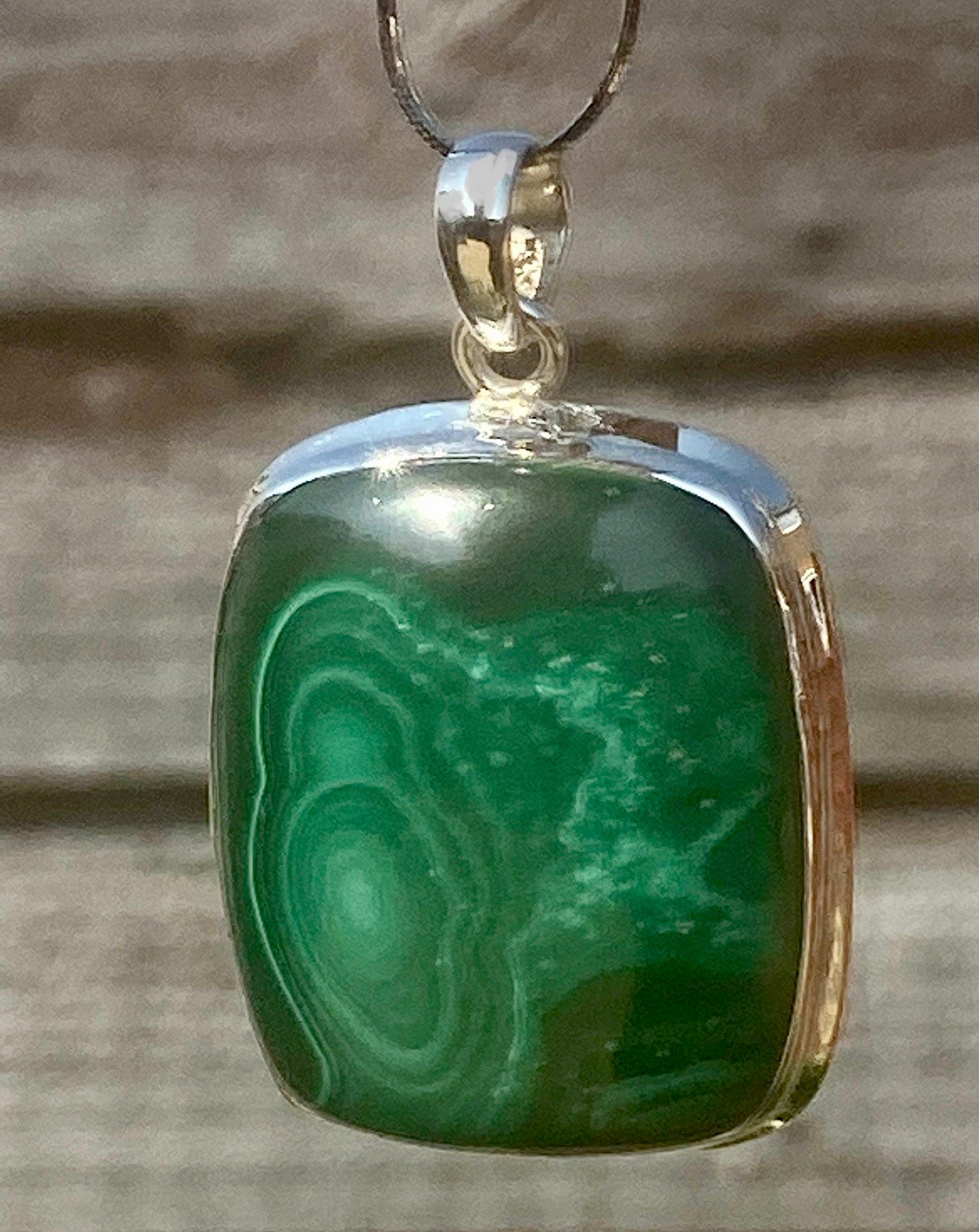 Natural Malachite (A+) and Silver Pendant Including the Chain (SG)