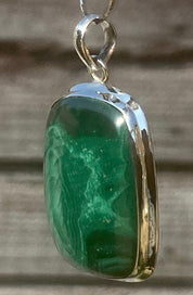 Natural Malachite (A+) and Silver Pendant Including the Chain (SG)