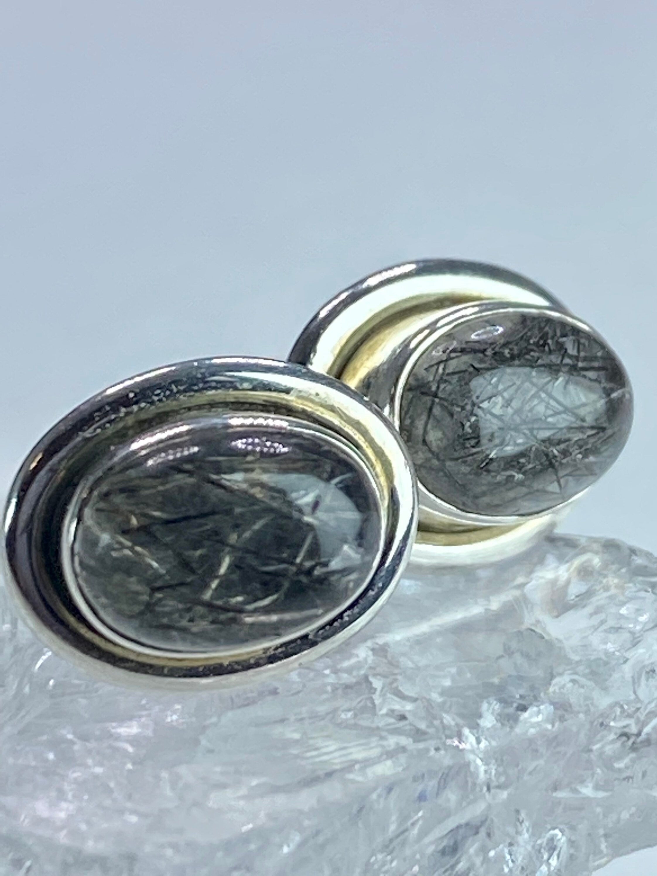 Black Rutilated Quartz and Silver Earrings UV3