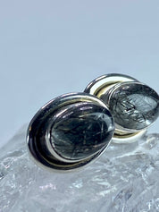 Black Rutilated Quartz and Silver Earrings UV3