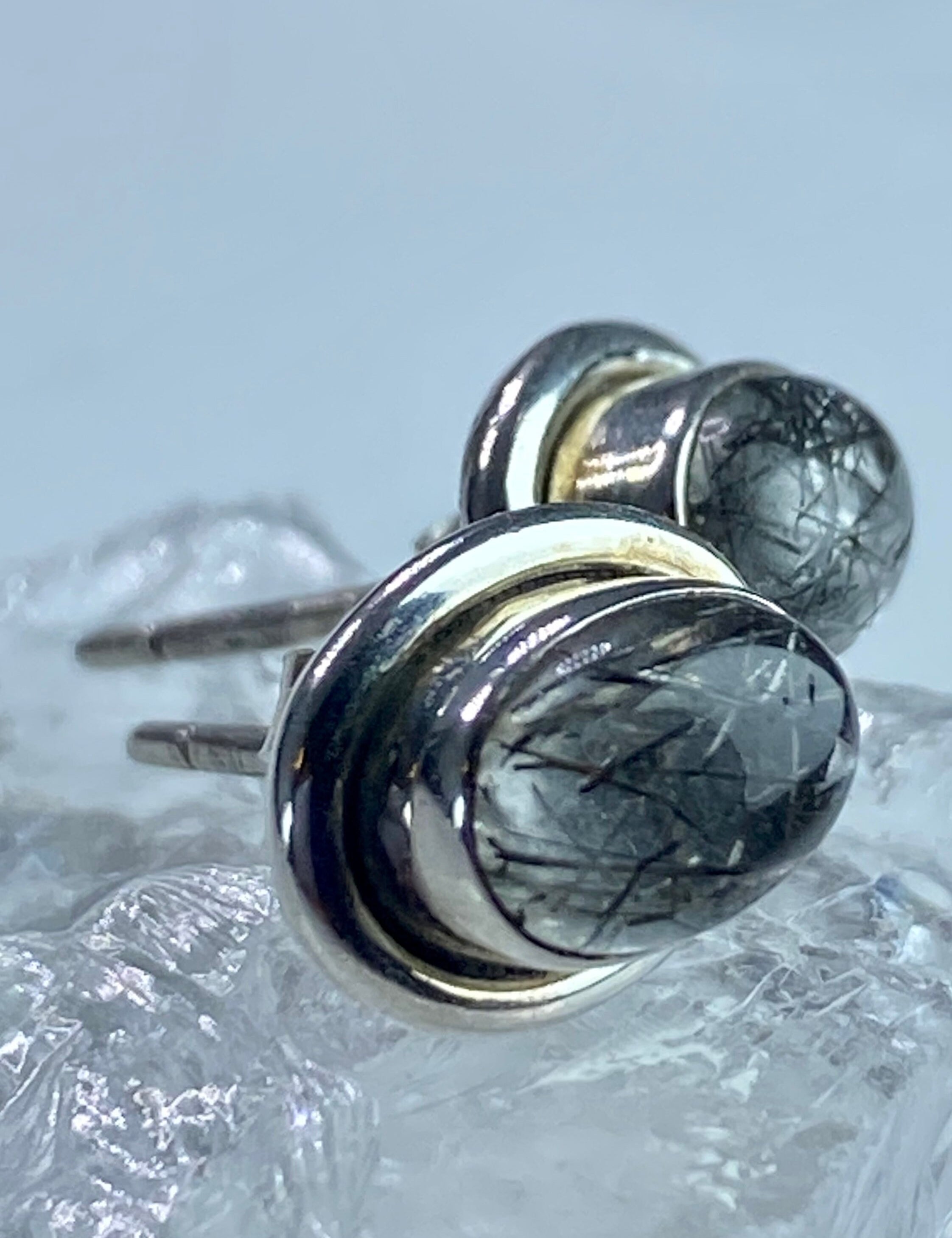 Black Rutilated Quartz and Silver Earrings UV3