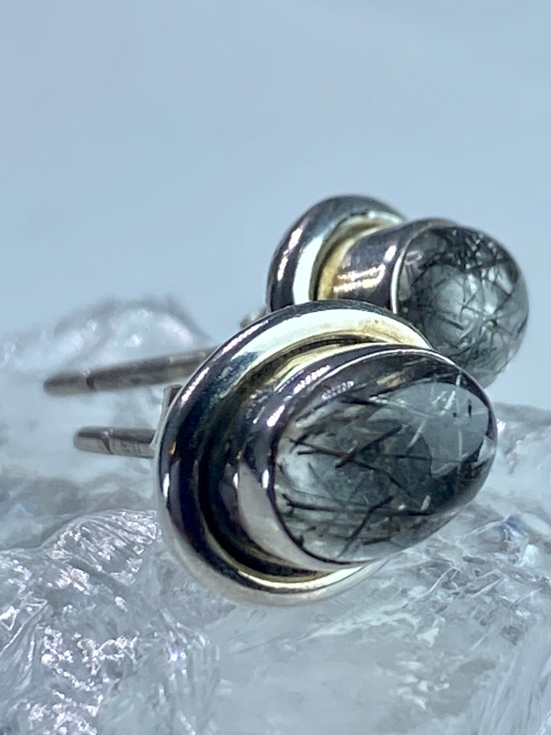 Black Rutilated Quartz and Silver Earrings UV3