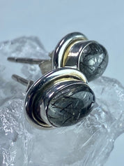 Black Rutilated Quartz and Silver Earrings UV3