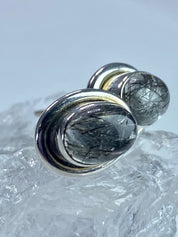 Black Rutilated Quartz and Silver Earrings UV3