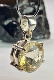Citrine Pendant, Round Cut 15mm in Diameter Sterling Silver, Handmade UK