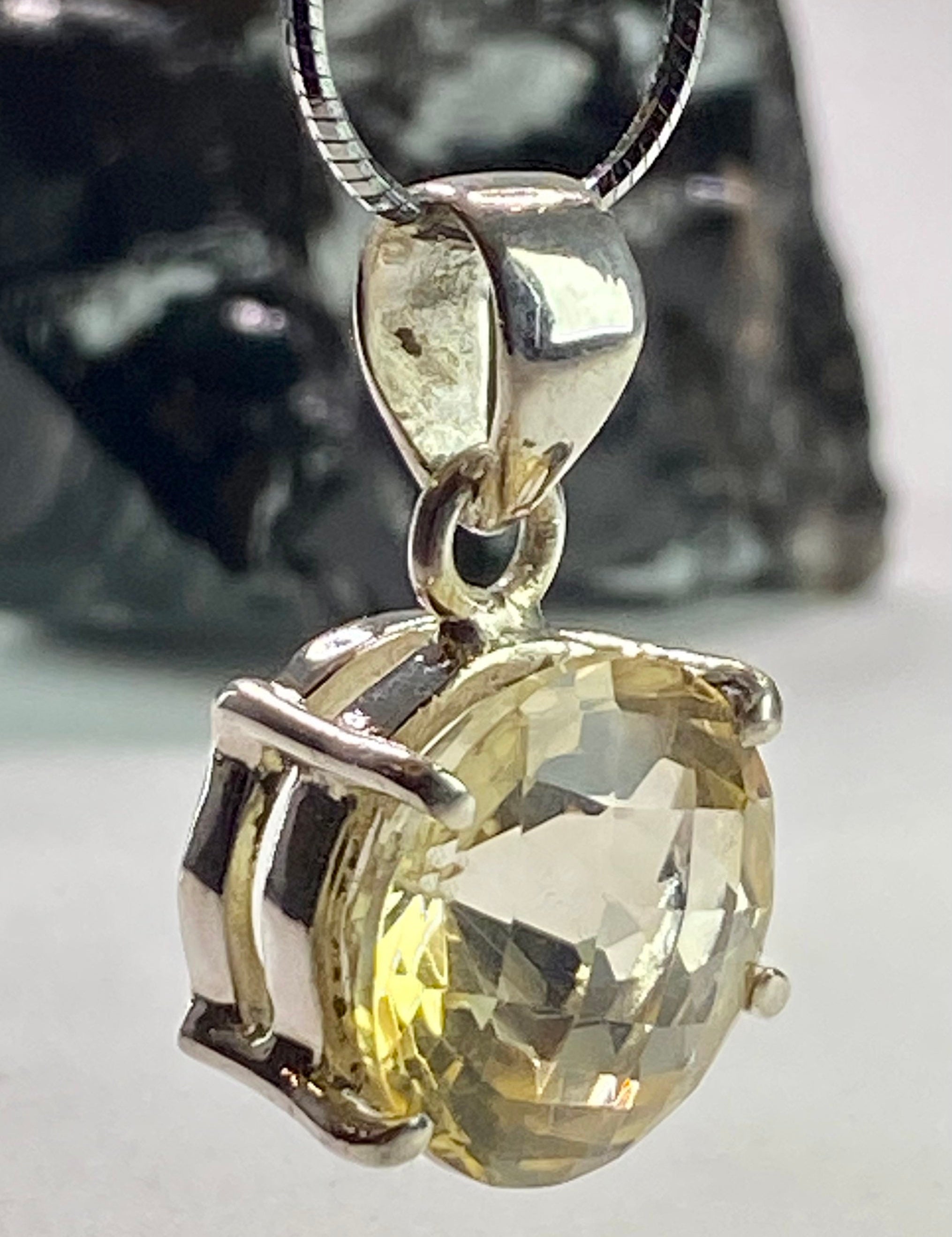Citrine Pendant, Round Cut 15mm in Diameter Sterling Silver, Handmade UK