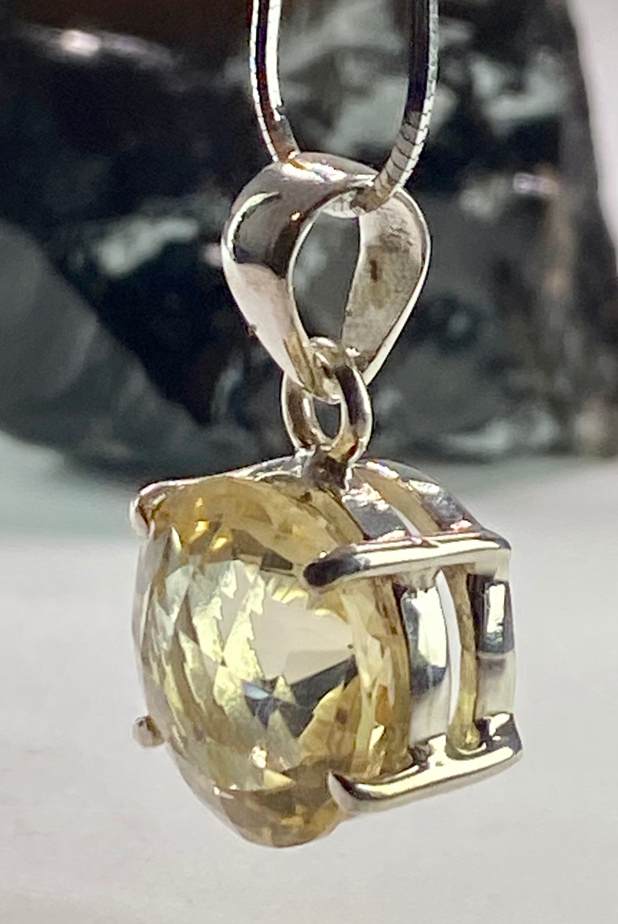 Citrine Pendant, Round Cut 15mm in Diameter Sterling Silver, Handmade UK